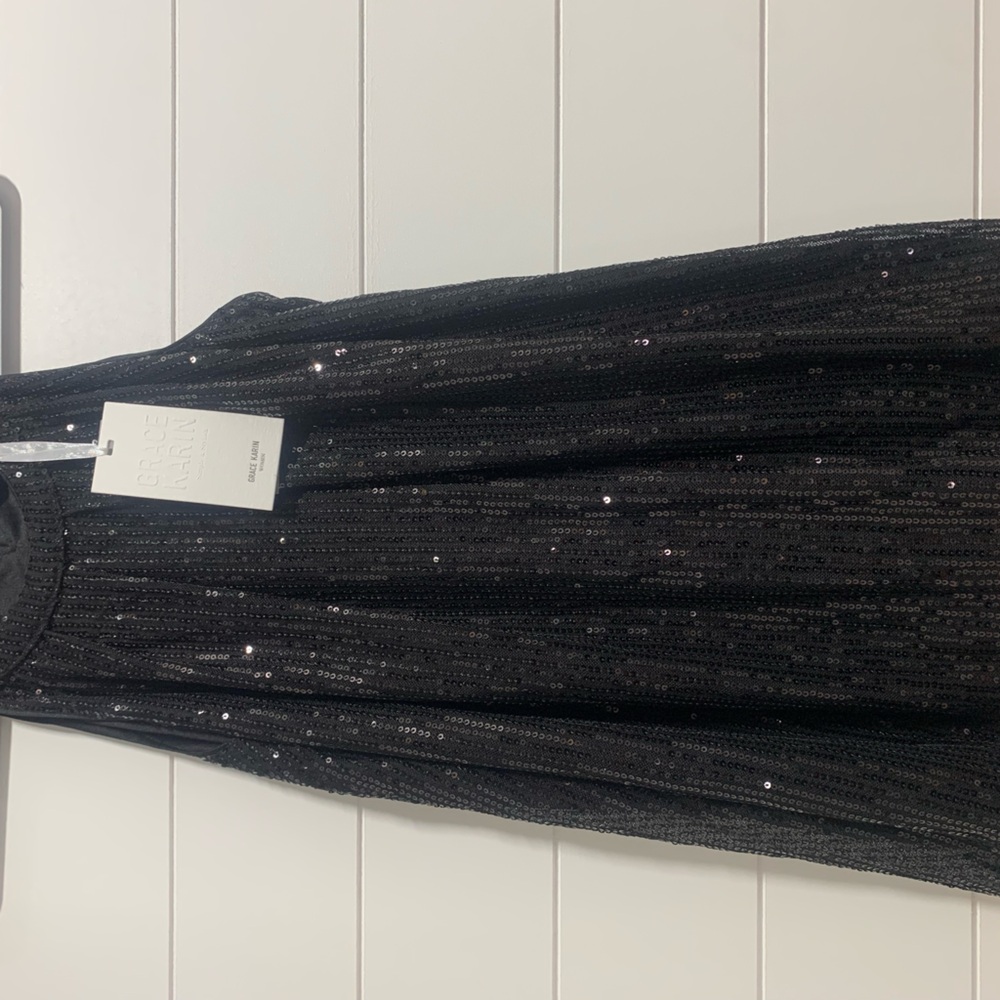 Grace Karin Black Sequin Halter top/blouse